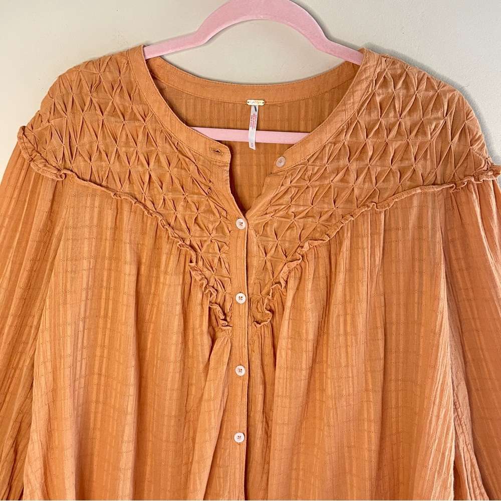 ❌FREE PEOPLE Marigold Cotton Button Down Oversized Top, SM (fits up to XL) - Picture 4 of 13